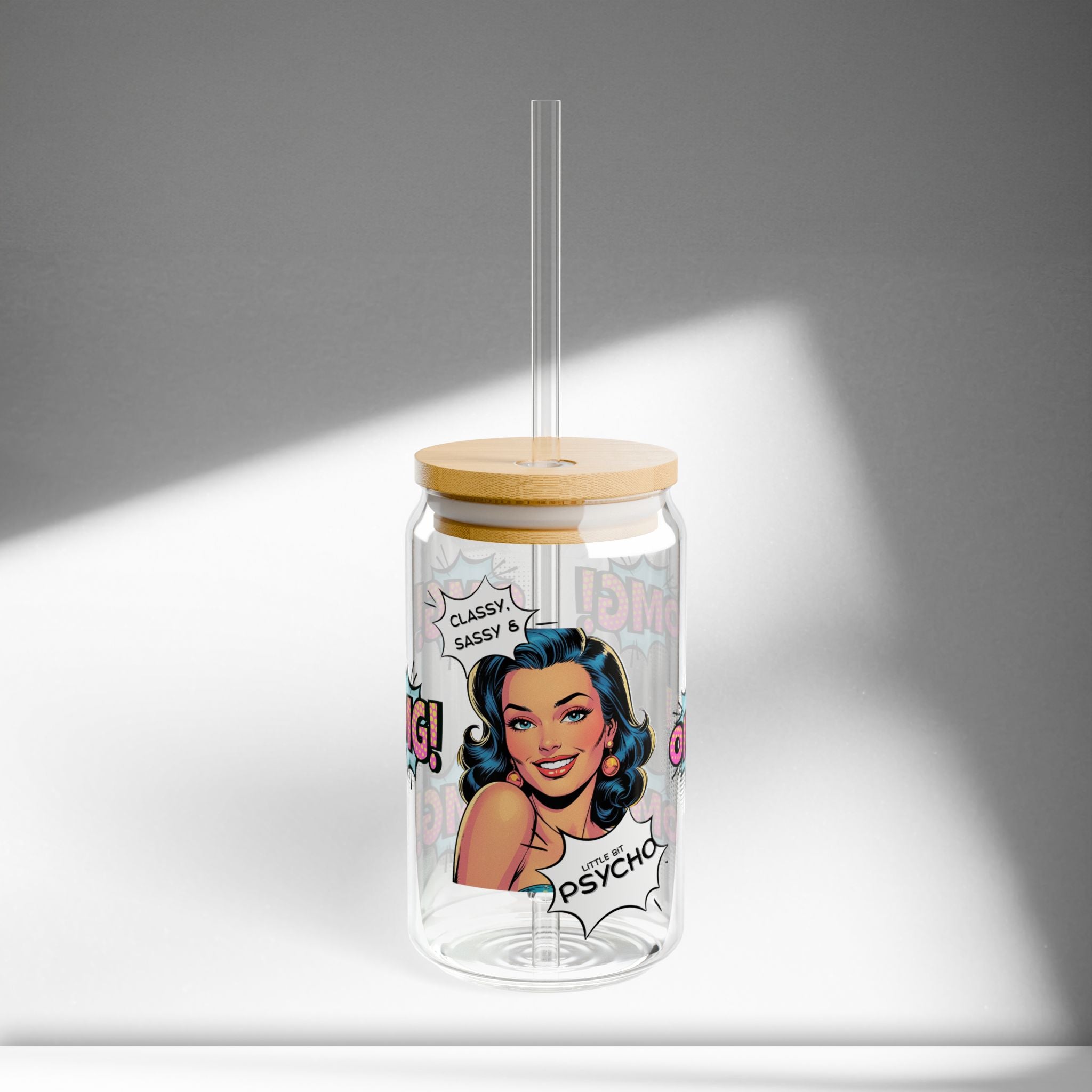 Retro Classy Psycho Glass Cup with Lid