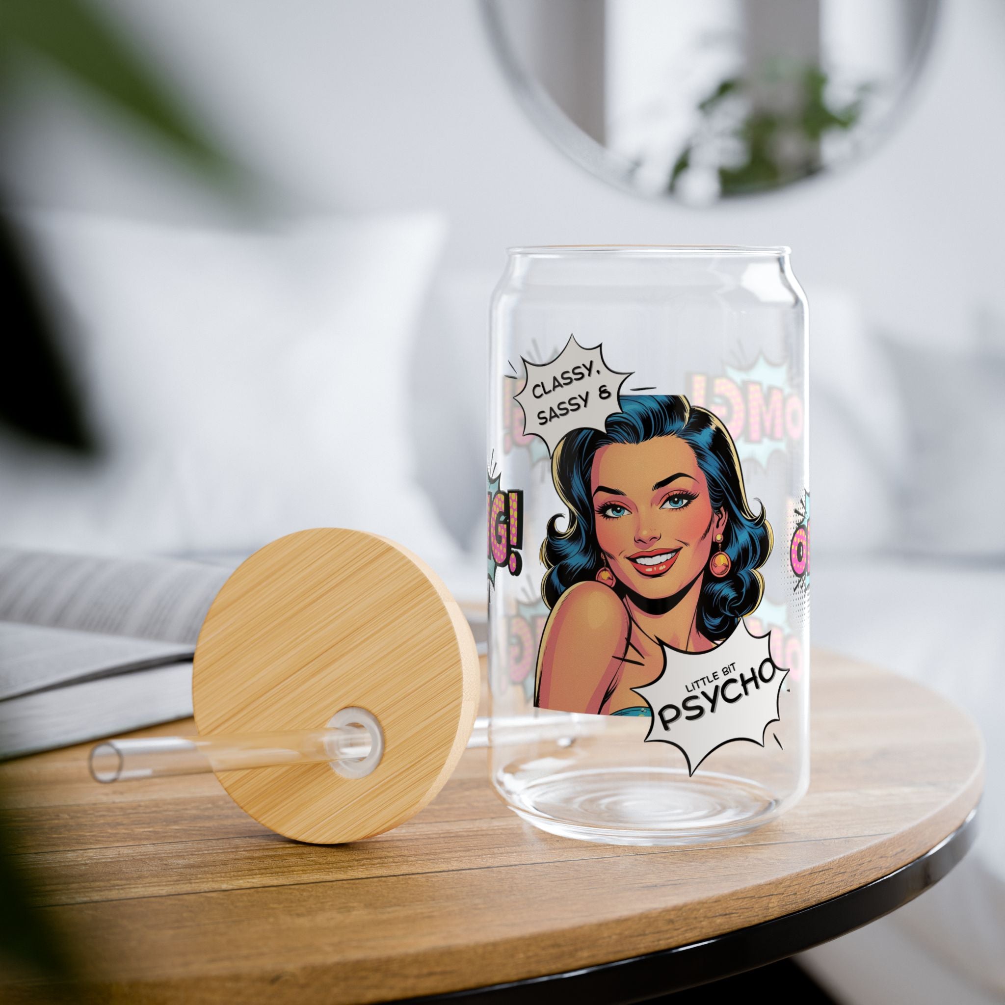 Retro Classy Psycho Glass Cup with Lid