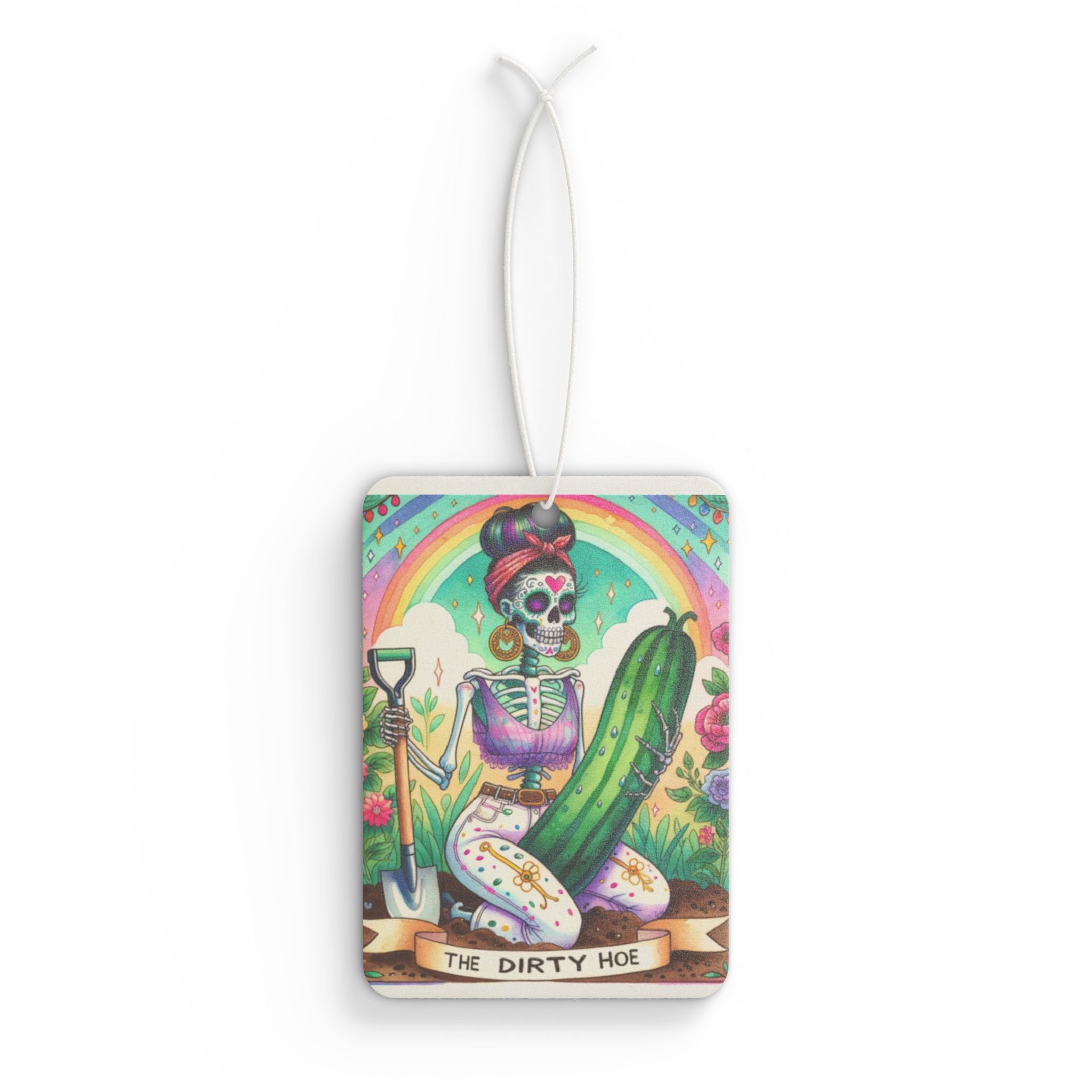 Car Air Freshener — Colorful Day of the Dead Skeleton with Cactus ("The Dirty Hoe")