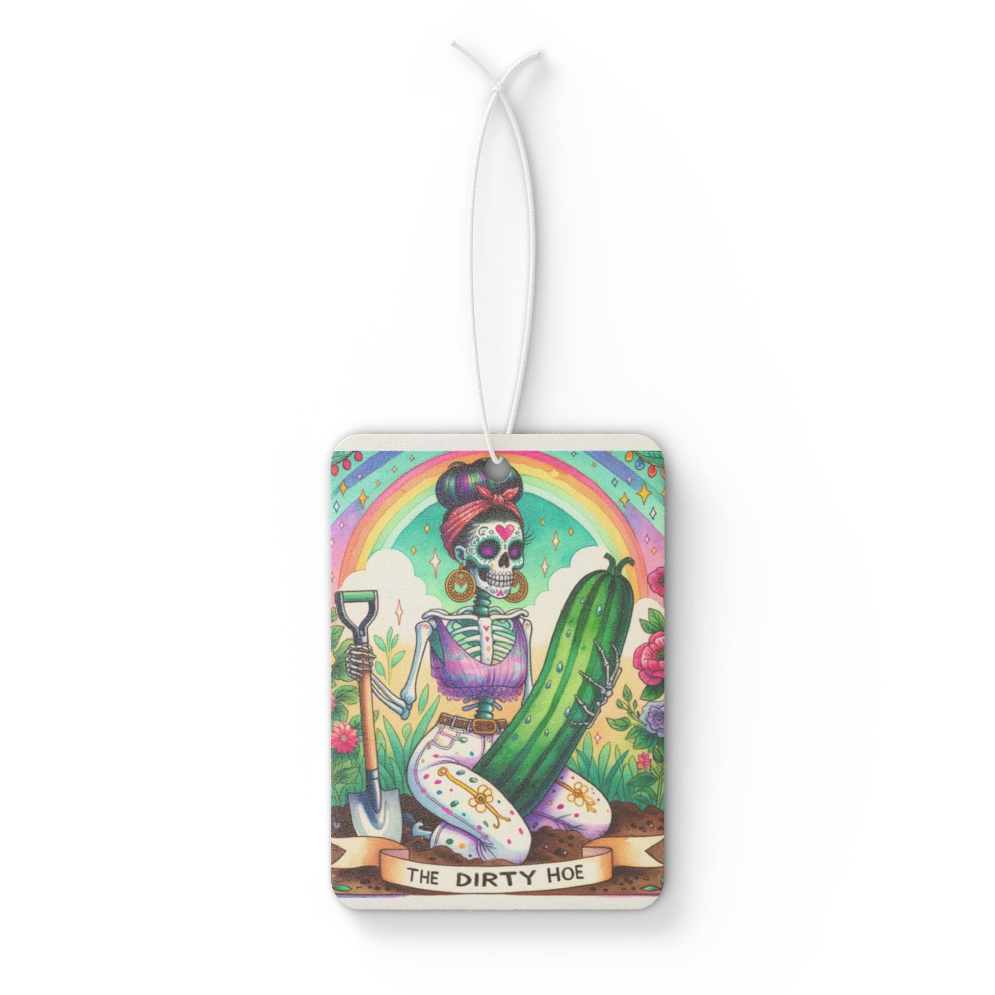 Car Air Freshener — Colorful Day of the Dead Skeleton with Cactus ("The Dirty Hoe")