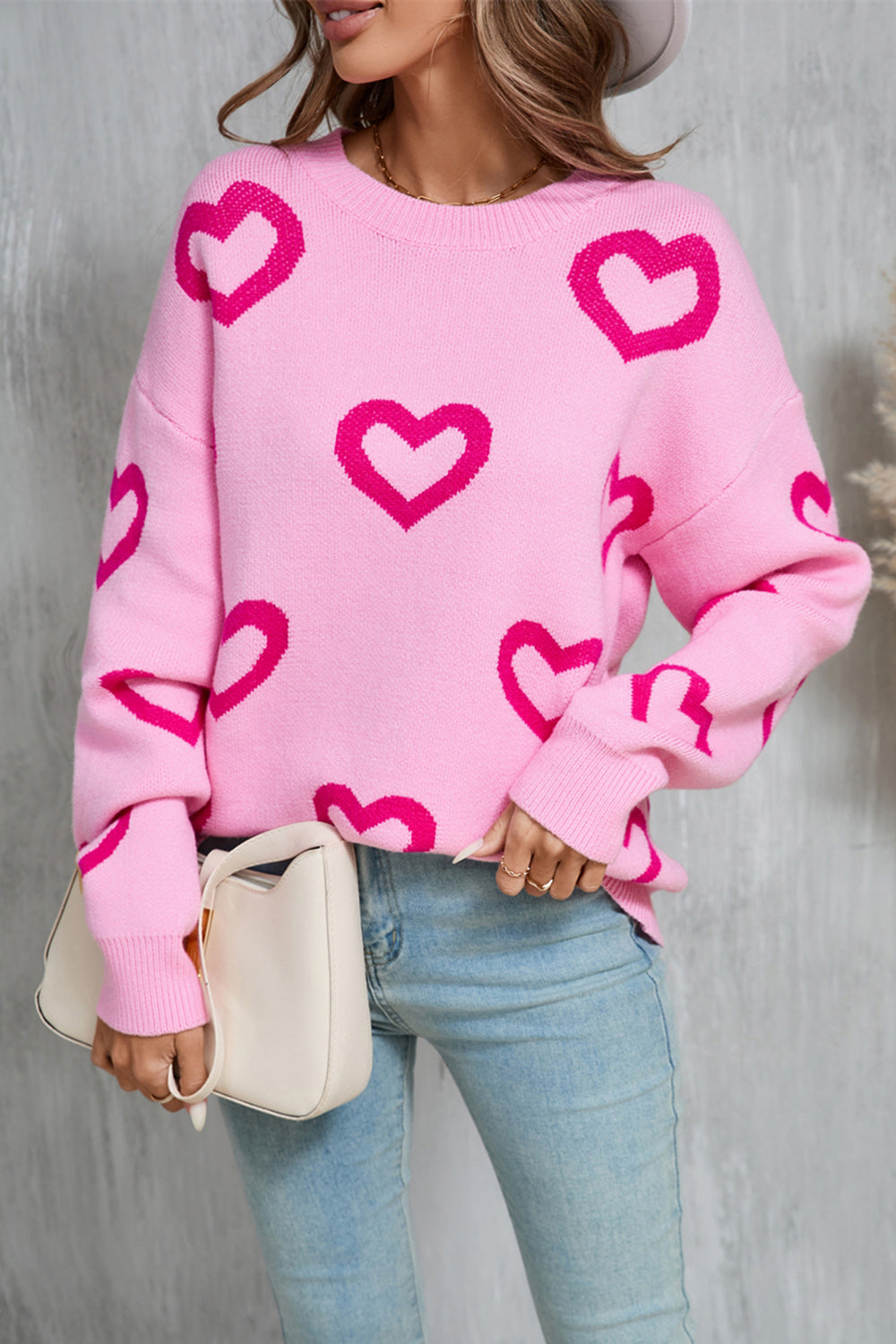 Heart Dropped Shoulder Sweater